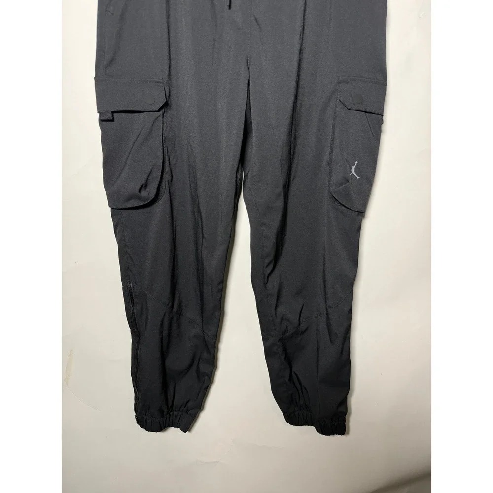 Jordan Mens Black Utility Cargo Pants Jumpman Logo Elastic Waist Zippers Large